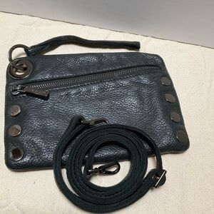 Hammitt Nash Small Crossbody Wristlet Black Pebble Leather Clutch Gunmetal